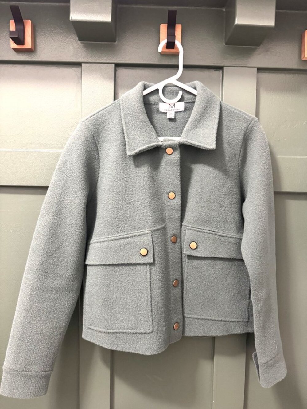 M Magaschoni Snap Front Jacket Sage Green Small Like New